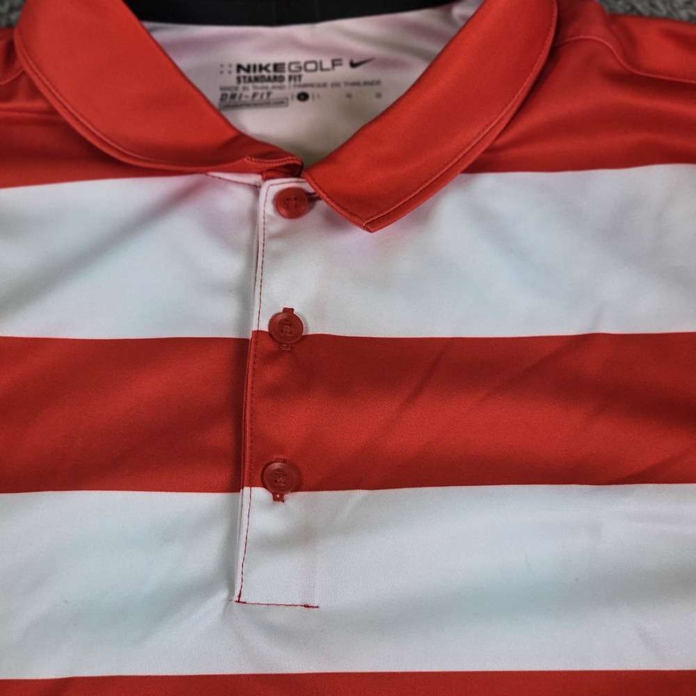 Nike Golf Dri-FIT Polo Shirt Large Red White Stripe Breathe Bold Standard Fit - Picture 4 of 10